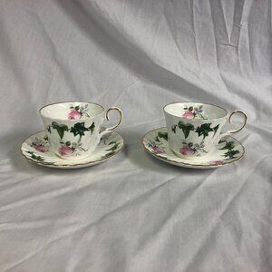 Allyn Nelson Fine Bone China England Cup & Saucer Sets Pink Roses & Ivy